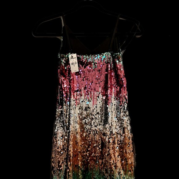 NWT Gradient Sequin Cami Dress in Multicolor, Express, XS - Picture 3 of 4